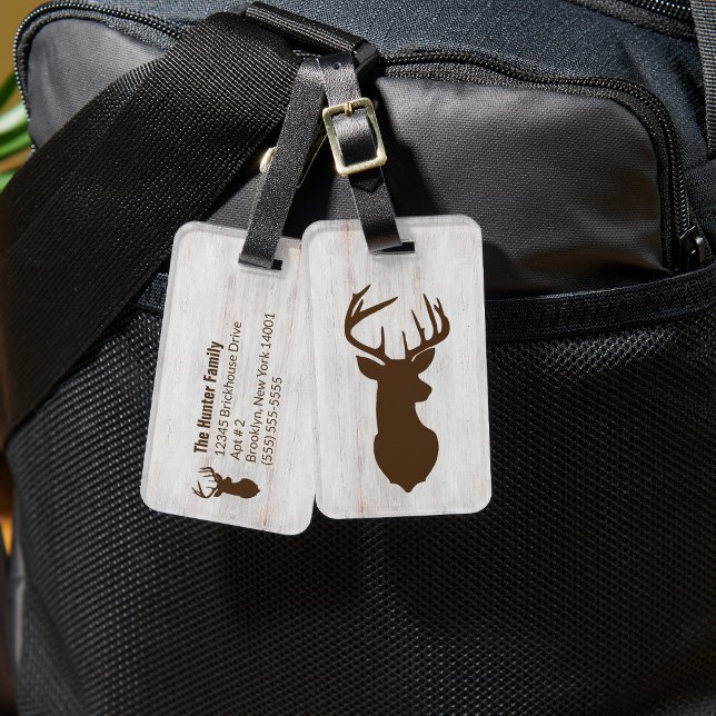 Hjort Buck Hunter Rustic Anpassningsbar Luggage Ta Bagagebricka (Brown Buck Silhouette Custom Luggage Tags)