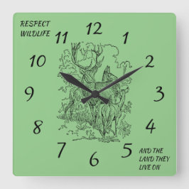 Hjort & Buck Respect Wildlife and Natature Fyrkantig Klocka