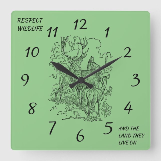 Hjort & Buck Respect Wildlife and Natature Fyrkantig Klocka (Framsida)