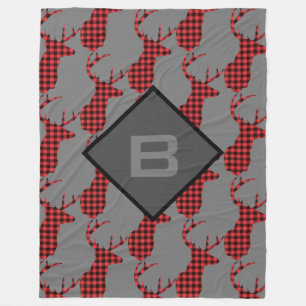 Hjort chef Antlers Mönster Buffalo Plaid Monogram Fleecefilt