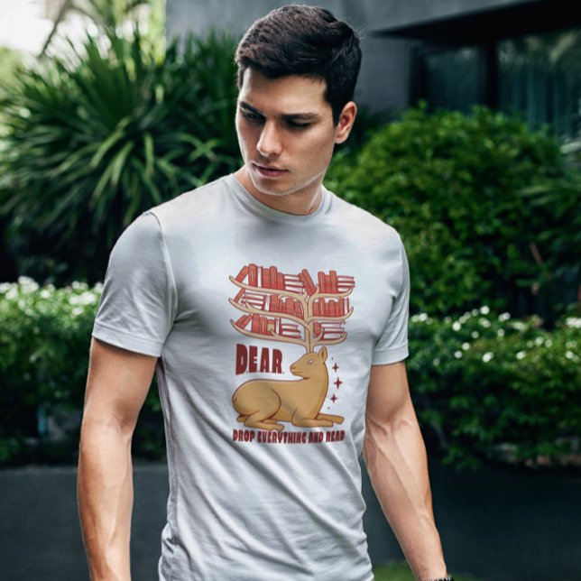 Hjort djur med Bok Bibliotek T Shirt (Skapare uppladdad)