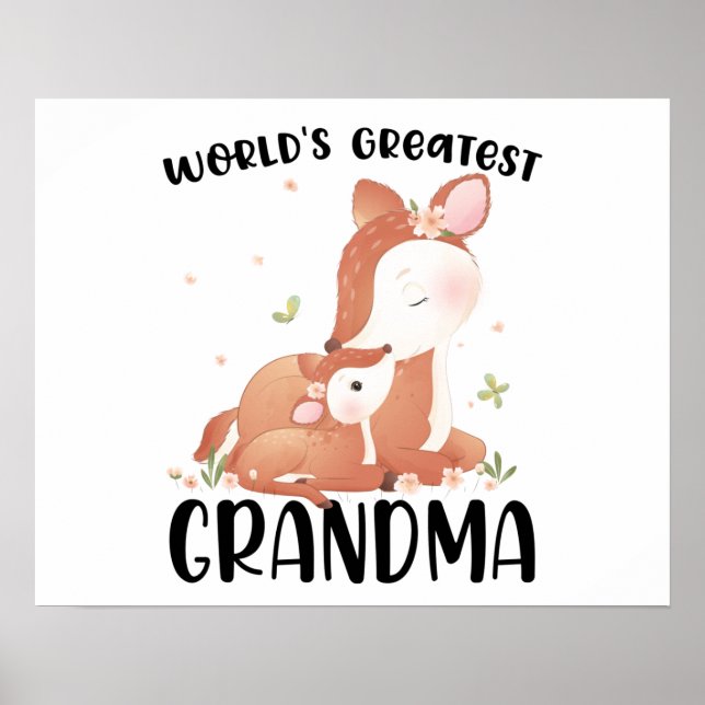 Hjort Doe and Fawn Världsmästare Grandma Poster (Framsidan)