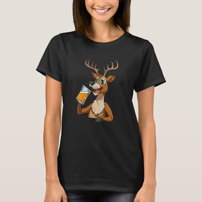Hjort Drinking Beer för en jägare T Shirt (Framsida)
