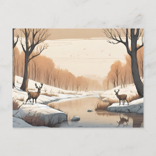 Hjort efter floden Wildlife Winter Ligcape Vykort