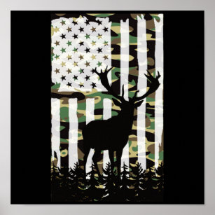 Hjort Elk Buck Hunting Camo USA flagga Camoflauge Poster
