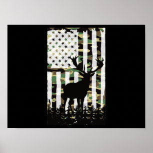 Hjort Elk Buck Hunting Camo USA flagga Camoflauge Poster