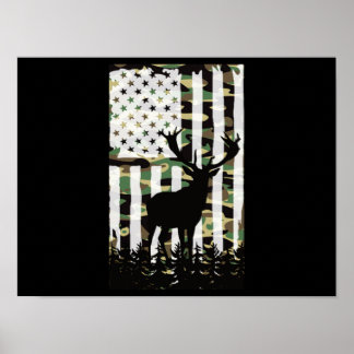 Hjort Elk Buck Hunting Camo USA flagga Camoflauge Poster