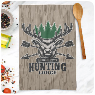 Hjort Elk Hunter ADD NAMN Bow Hunting Lodge Cabin Kökshandduk