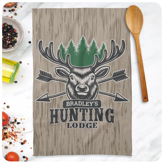Hjort Elk Hunter ADD NAMN Bow Hunting Lodge Cabin Kökshandduk (Skapare uppladdad)