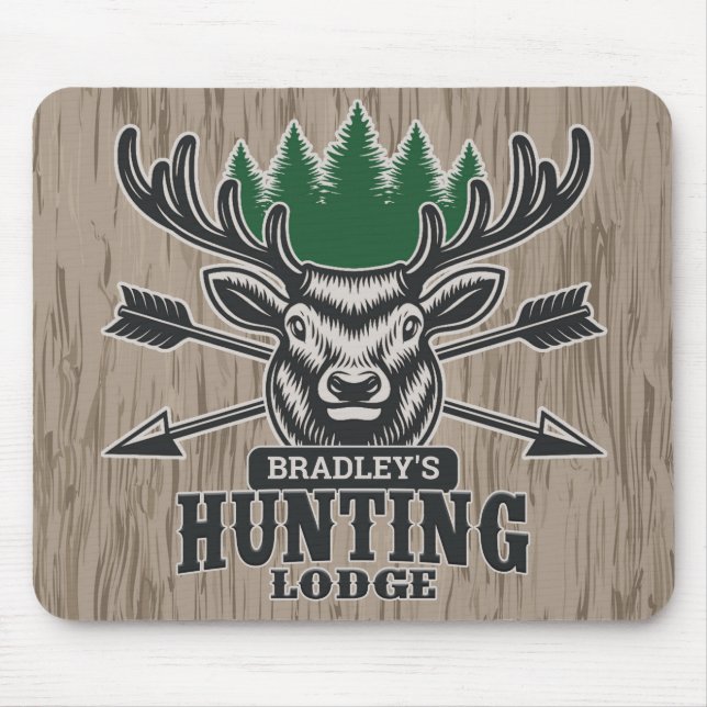 Hjort Elk Hunter ADD NAMN Bow Hunting Lodge Cabin Musmatta (Framsidan)