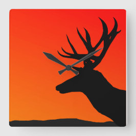 Hjort Elk Silhouette Man Cave Design Fyrkantig Klocka