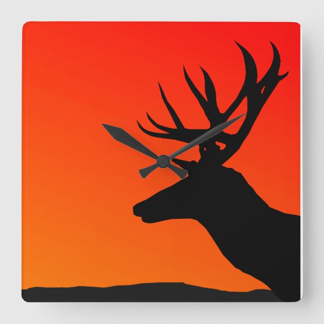 Hjort Elk Silhouette Man Cave Design Fyrkantig Klocka (Framsida)