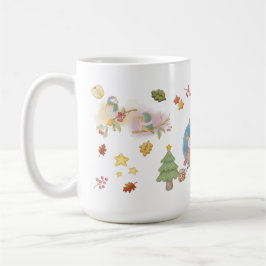 Hjort, fåglar, kaniner och Snögubbe på Julhelgen Kaffemugg