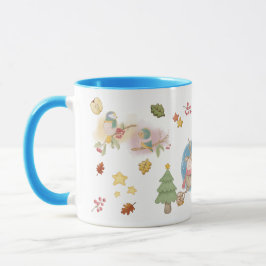 Hjort, fåglar, kaniner och Snögubbe på Julhelgen Mugg