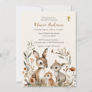 Hjort Family Boho Pampas Orthodox Baby Shower Inbjudningar