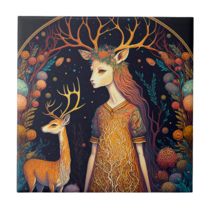 Hjort Fantasy Art Ceramic Tile Kakelplatta