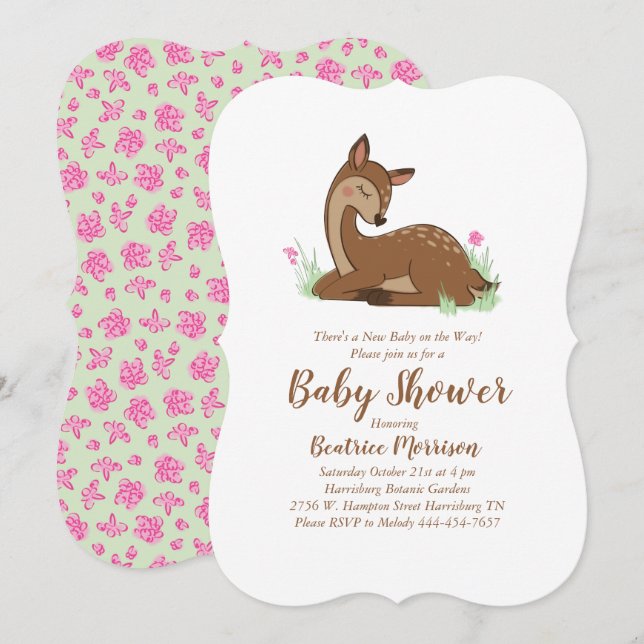 Hjort Fawn Baby Shower Woodland Inbjudningar (Fram/baksida)
