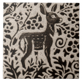 Hjort Fawn Batik Stoneware Woodland Animal Tan Grå Kakelplatta
