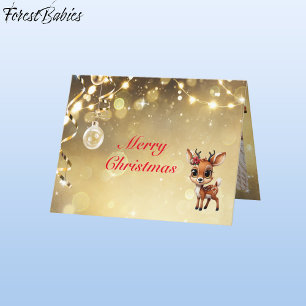 Hjort, Fawn, Doe, Reindeer Älskare 🦌 Guld Festive Helgkort