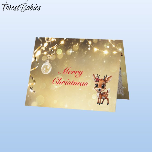 Hjort, Fawn, Doe, Reindeer Älskare 🦌 Guld Festive Helgkort (Floral Baby Deer, Fawn , Doe Lover, Reindeer Antlers,  Poinsettia, Festive Gold Holiday  Card 🦌🎄)