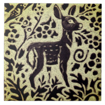Hjort Fawn Grått Grönt Stoneware Foliage Woodland