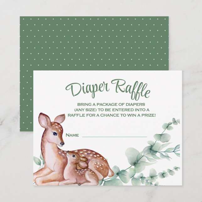 Hjort Fawn Greenery Baby Shower Diaper Raffle Card OSA Kort (Fram/baksida)