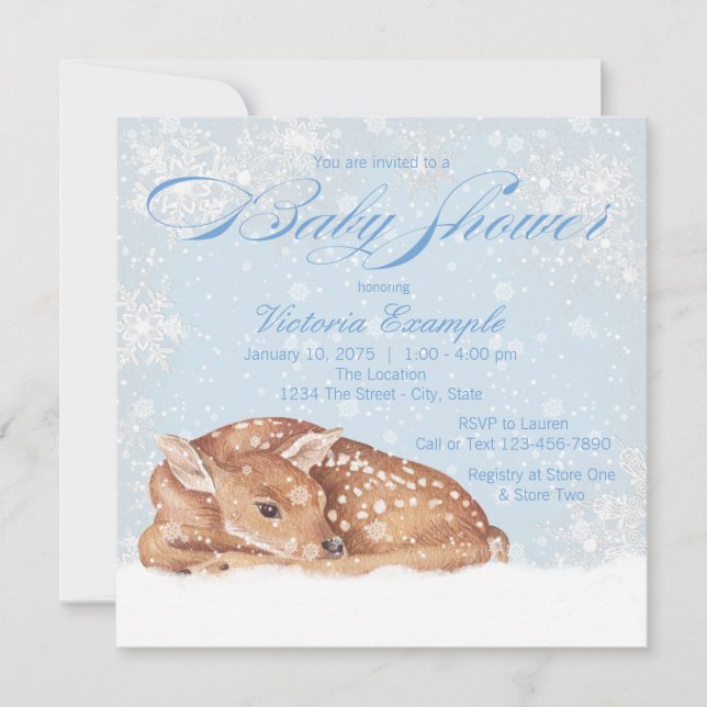 Hjort Fawn Snöflinga Pojke Baby Shower Inbjudninga Inbjudningar (Framsida)