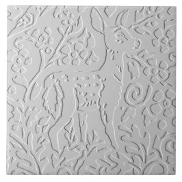 Hjort Fawn White Grått Embossed Woodland Animal Kakelplatta