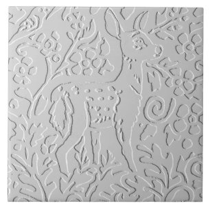 Hjort Fawn White Grått Embossed Woodland Animal Kakelplatta