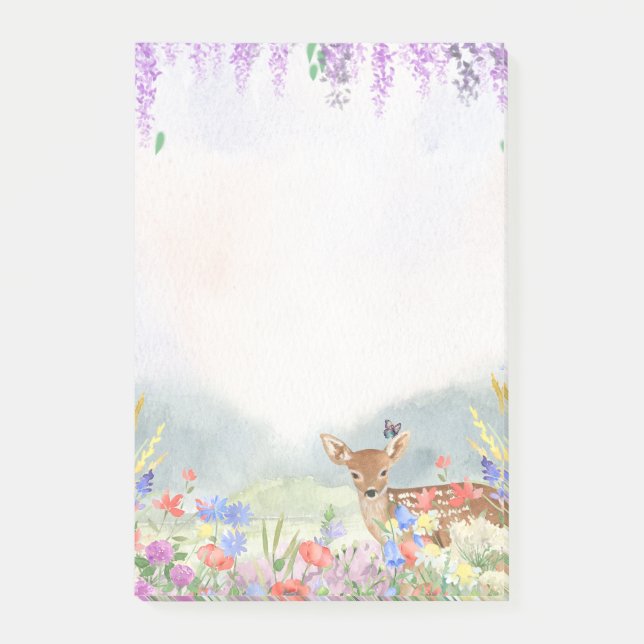 Hjort, fjäril, Lilacs och Vår blommor Post-it Block (Framsida)
