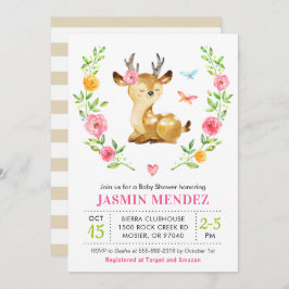 Hjort Flicka Shower Rosa Sprinkle Cute Blommigt Inbjudningar