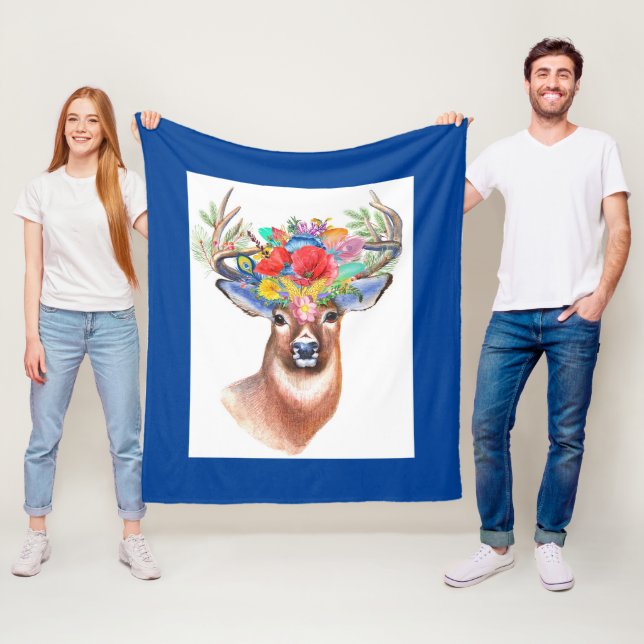 Hjort för färgstark Blommigt Fleecefilt (På plats)