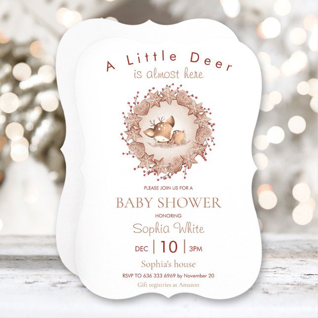 Hjort för inbjudan till julbabyskor (Christmas Baby Shower Invitation Deer)