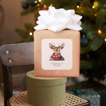Hjort för vattenfärg och vintage. God jul Fyrkantigt Klistermärke<br><div class="desc">Sprid julhelgens glädje och värme med vår insamling av Vintage Watercolor Hjort & God jul. Oavsett om du skickar varma semesterhälsningar eller dekorerar ditt hem,  kommer den här designen att ge firande lite elegans och nostalgi. Ordna er i dag och gör den här julhelgen verkligt minnesvärd.</div>