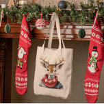 Hjort för vattenfärg och vintage. God jul Tygkasse<br><div class="desc">Sprid julhelgens glädje och värme med vår insamling av Vintage Watercolor Hjort & God jul. Oavsett om du skickar varma semesterhälsningar eller dekorerar ditt hem,  kommer den här designen att ge firande lite elegans och nostalgi. Ordna er i dag och gör den här julhelgen verkligt minnesvärd.</div>