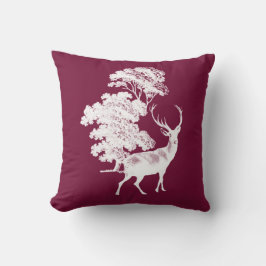 Hjort för Vintage i Woodland Burgundy White Kudde