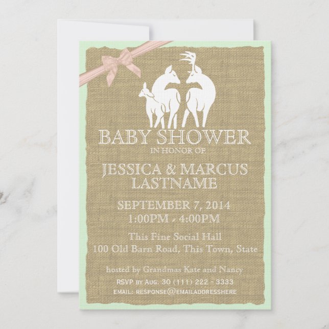 Hjort för Woodland Baby Shower och Burlap Inbjudningar (Framsida)