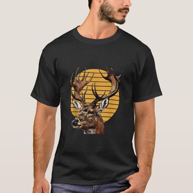 Hjort Forest Animal Porträtt Motif Hunter Wildlife T Shirt (Framsida)