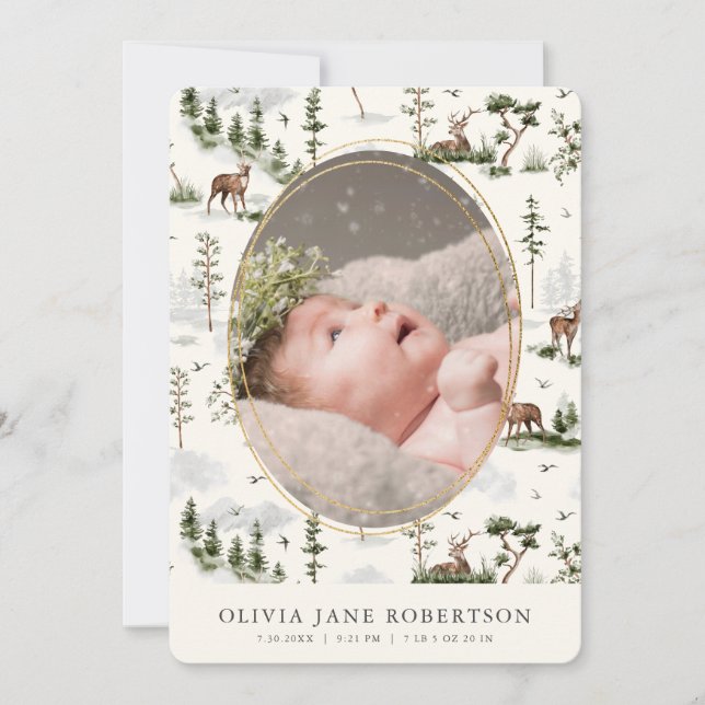 Hjort Forest Mountain Birth Notice of Inbjudningar (Framsida)