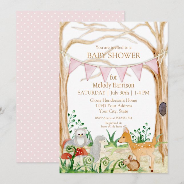 Hjort Fox Cute Animal Rabbit Uggla Forest Baby Sho Inbjudningar (Fram/baksida)