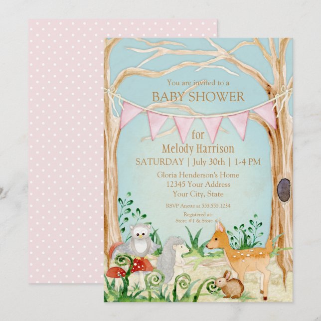 Hjort Fox Forest Cute Animal Rabbit Uggla Baby Sho Inbjudningar (Fram/baksida)