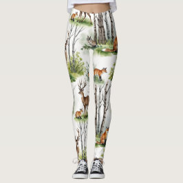 Hjort Fox Forest Seamless Mönster Leggings