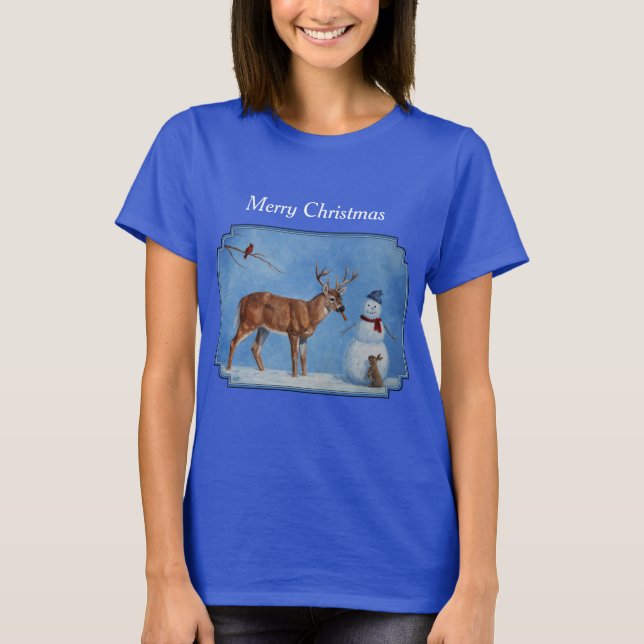 Hjort & Funny Snögubbe-jul T-shirt (Framsida)