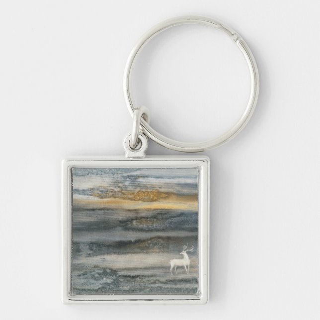 Hjort Fyrkantig Silverfärgad Nyckelring (Framsidan)