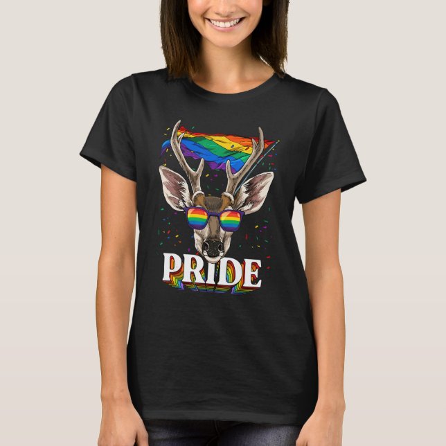 Hjort Gay pride Lgbt Rainbow Flagga Sunglasses Lgb T Shirt (Framsida)