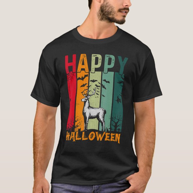 Hjort Girls Boys Retro Stil Halloween Dinner Par T Shirt (Framsida)