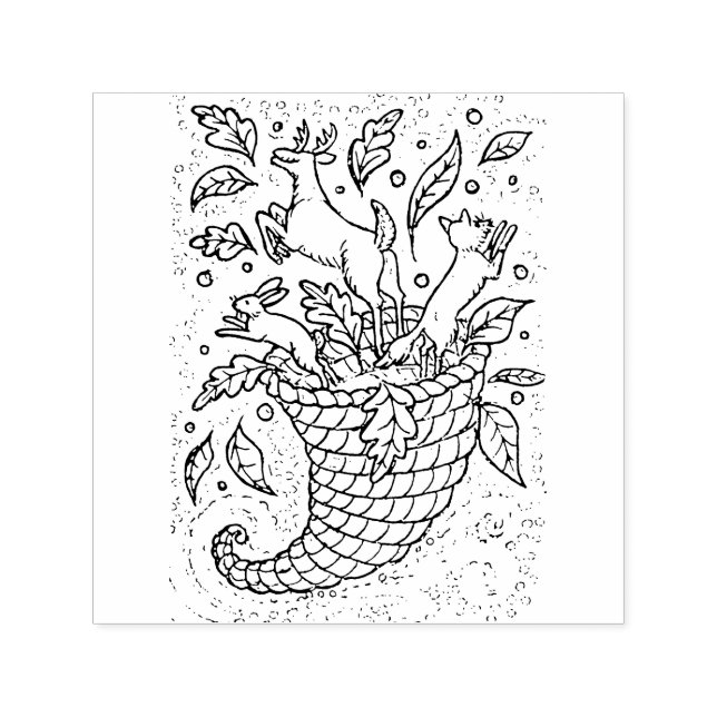 HJORT HARE FOX FOREST WILDLIFE, NATURE'S CORNUCOPI SJÄLVFÄRGANDE STÄMPEL (Design)