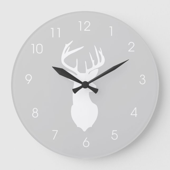 Hjort Head Hunters Buck Wall Clock - Grått Stor Klocka (Framsida)