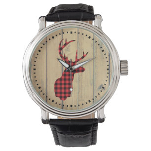 Hjort Head med Antlers on Faux Wood Armbandsur