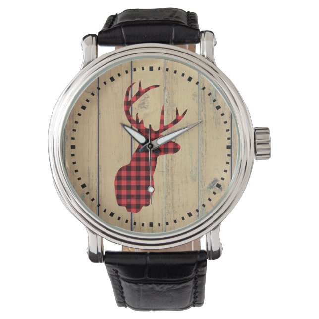 Hjort Head med Antlers on Faux Wood Armbandsur (Framsida)